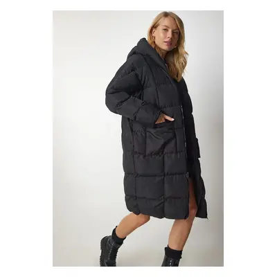 Happiness İstanbul Women's Black Hooded Oversize Puffer Coat