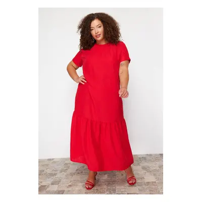 Trendyol Curve Red Fake Linen Woven Plus Size Dress