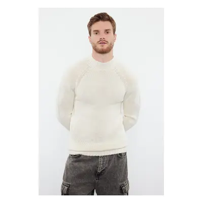 Trendyol Ecru Slim Fit Half Turtleneck Raglan Sleeve Plain Basic Knitwear Sweater