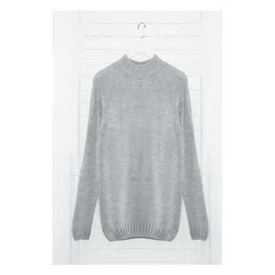 Trendyol Gray Slim Fit Half Turtleneck Raglan Sleeve Plain Basic Knitwear Sweater