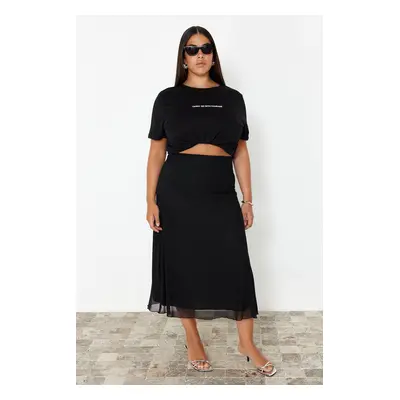 Trendyol Curve Black Lined Tulle Maxi Knitted Skirt