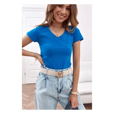 T-shirt with V-neck in cornflower blue