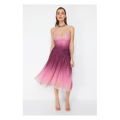 Trendyol Multicolored A-Line Knitted Tulle Dress