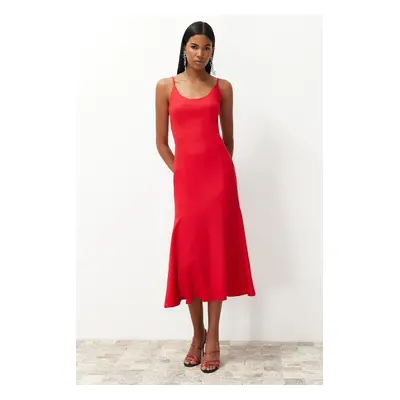 Trendyol Red Fitted Strap Woven Dress