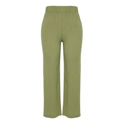 Trendyol Curve Khaki Slit Detailed High Waist Wrapped Wide Leg Beach Wear Woven Trousers