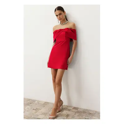 Trendyol Red Carmen Collar Woven Short Dress