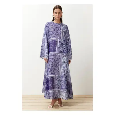 Trendyol Blue Paisley Patterned Woven Lined Chiffon Dress