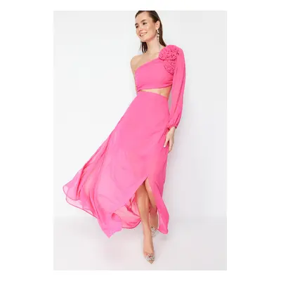 Trendyol Fuchsia A-Line Lined Window/Cut Out Detailed Chiffon Gradient Chic Evening Dress