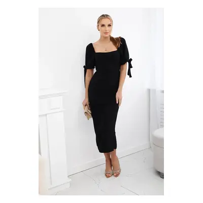 Women's dress gathered at the back with tied sleeves - black