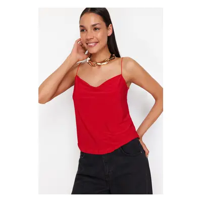 Trendyol Red Spaghetti Strap Collar Neck Stretchy Knitted Blouse