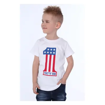 White T-shirt for a boy with appliqué