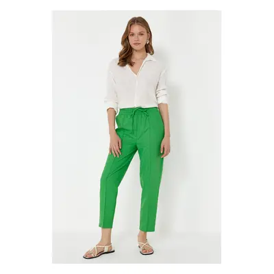 Trendyol Green Elastic Waist Pull On Linen Blend Woven Trousers