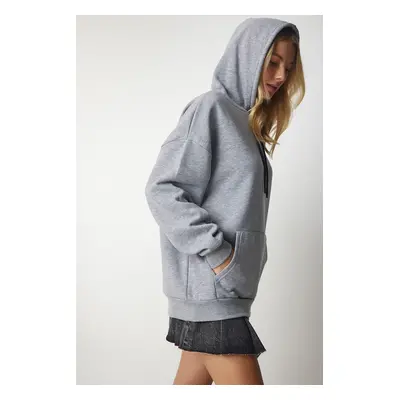 Happiness İstanbul Women's Gray Hooded Knitted Sweatshirt