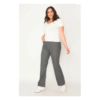 Şans Women's Large Size Gray Pocket Gabardine Fabric Trousers