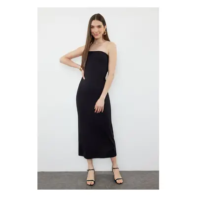 Trendyol Black Plain Polyamide Strapless Fitted Flexible Maxi Pencil Dress