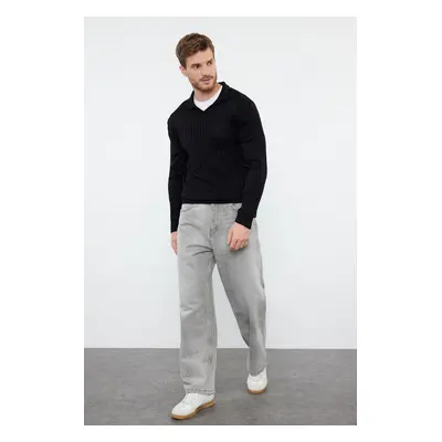 Trendyol Black Slim Fit Couple/Double Polo Collar Plain Knitwear Sweater