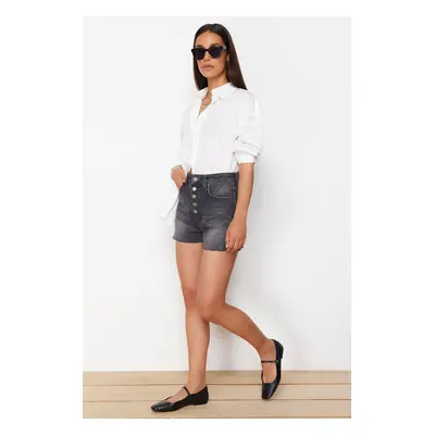 Trendyol Black Buttoned Front High Waist Denim Shorts