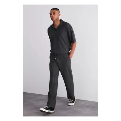 Trendyol Limited Edition Smoke / Wide Leg Textured Wrinkle-Free Hidden Drawstring Sweatpants