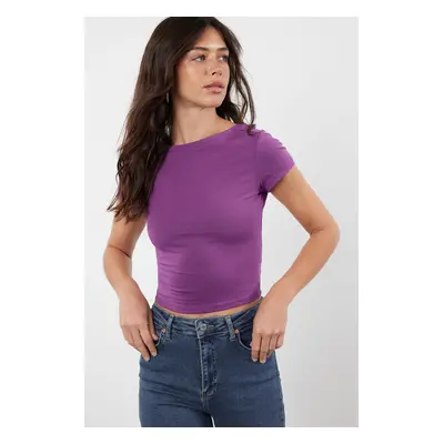 Trendyol Purple Backless Crop Cotton Stretchy Knitted Blouse