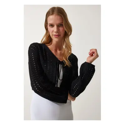 Happiness İstanbul Women's Black Openwork Knitwear Bolero Cardigan