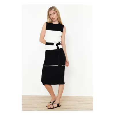 Trendyol Black Color Block Tie Detailed Knitwear Dress