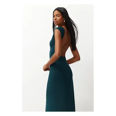 Trendyol Emerald Green Backless Fitted Maxi Knitted Maxi Flexible Pencil Dress