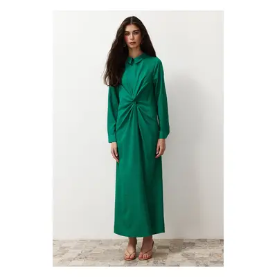 Trendyol Emerald Green Front Knot and Zipper Detail Woven Dress