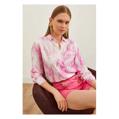 Olalook Women's Geometric Pink Patterned Woven Viscose Shirt