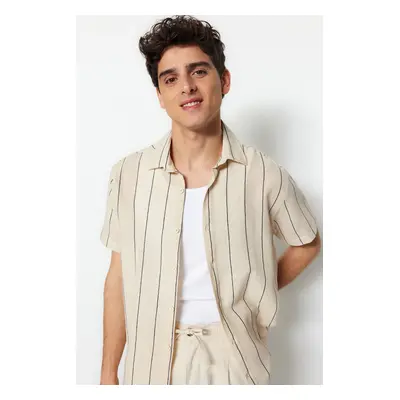 Trendyol Limited Edition Black Regular Fit Striped Textured Summer Shirt