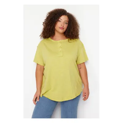 Trendyol Curve Green Button Detailed Boyfriend Knitted T-shirt