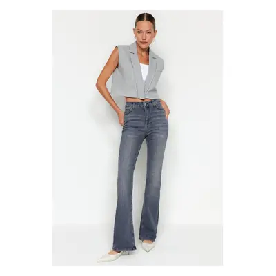 Trendyol Gray High Waist Flare Jeans