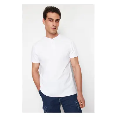 Trendyol White Regular/Normal Cut Collar Buttoned Basic T-shirt