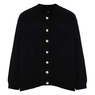 Trendyol Curve Black Stone Buttoned Knitted Cardigan