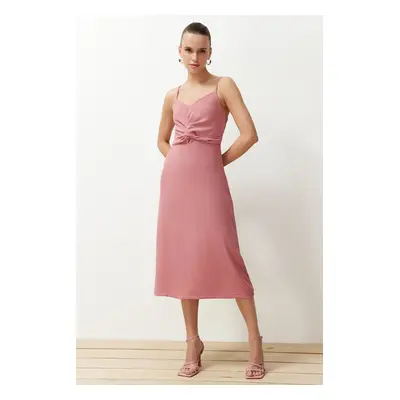 Trendyol Dried Rose A-Cut Strap Woven Midi Dress with Chest Detail