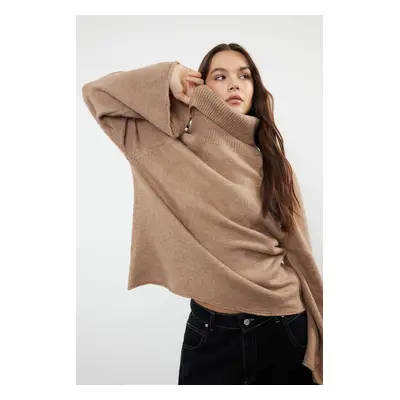 Trendyol Mink Soft Texture Turtleneck Wide Pattern Knitwear Sweater