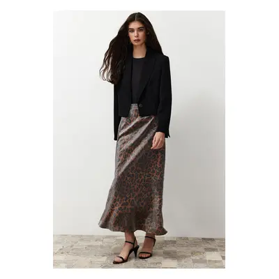 Trendyol Brown Leopard Patterned Satin Woven Skirt