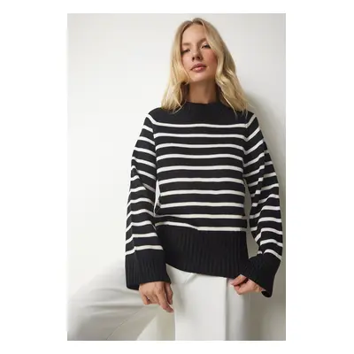 Happiness İstanbul Women's Black Striped Knitwear Sweater