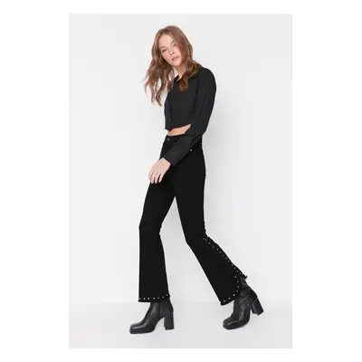 Trendyol Black Trock Detail High Waist Crop Flare Jeans