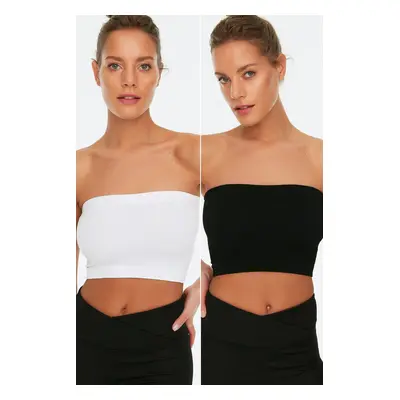 Trendyol Black & White 2-Pack Seamless/Seamless Ribbed Strapless Knitted Sports Bra