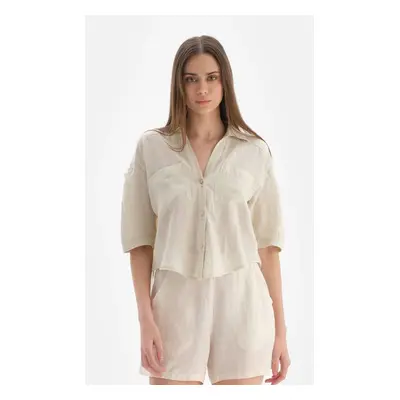 Dagi Beige Linen Short Shirt