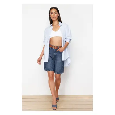 Trendyol Dark Blue More Sustainable High Waist Denim Shorts & Bermuda