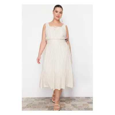 Trendyol Curve Beige Square Neck A-Line Woven Dress