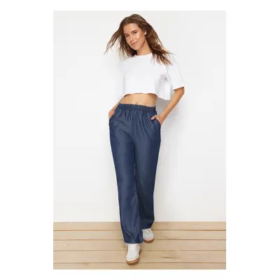 Trendyol Dark Blue 100% Tencel™ High Waist Wide Leg Jeans with Elastic Waist