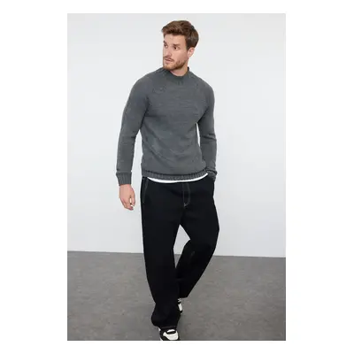 Trendyol Anthracite Slim Fit Half Turtleneck Raglan Sleeve Plain Basic Knitwear Sweater