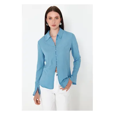 Trendyol Light Blue Textured Fitted Woven Shirt