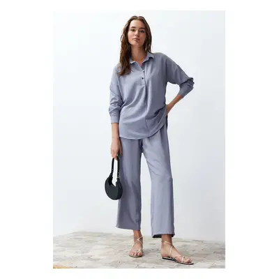 Trendyol Gray Buttoned Blouse Trousers Woven Bottom-Top Set