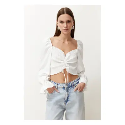 Trendyol Ecru Gathered Back Gimped Woven Blouse