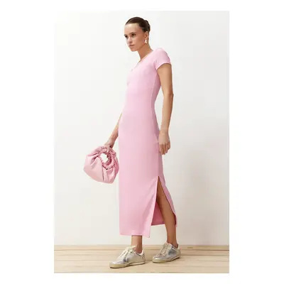 Trendyol Pink Plain Bodycone Fitted Flexible Ottoman Knitted Maxi Pencil Dress