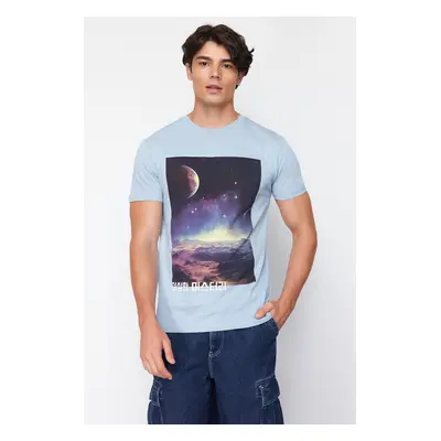 Trendyol Blue Galaxy Printed Regular Cut T-Shirt