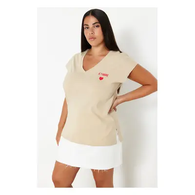 Trendyol Curve Beige Oversize Knitted T-Shirt